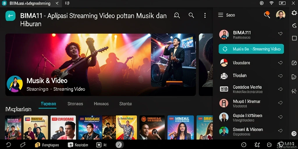 Antarmuka aplikasi BIMA11 dengan berbagai pilihan streaming video.